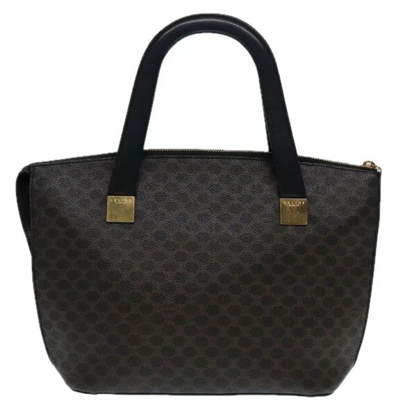 CELINE Macadam Canvas Hand Bag PVC Leather Black Gold Auth 91011 - Picture 2 of 16